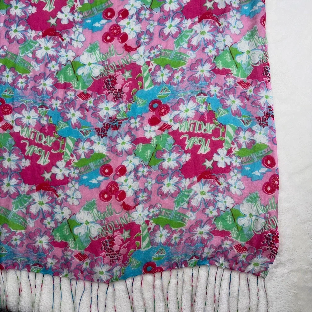 Lilly Pulitzer Scarf Women Pink North Carolina Silk Cashmere Blend Fringe Wrap